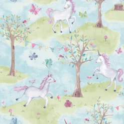 Grandeco Unicorns Teal Wallpaper