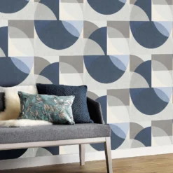 Elle Decoration Geometric Blue Grey Cream Wallpaper -Hue Palette Wallpapers 13027929 5674973364541332
