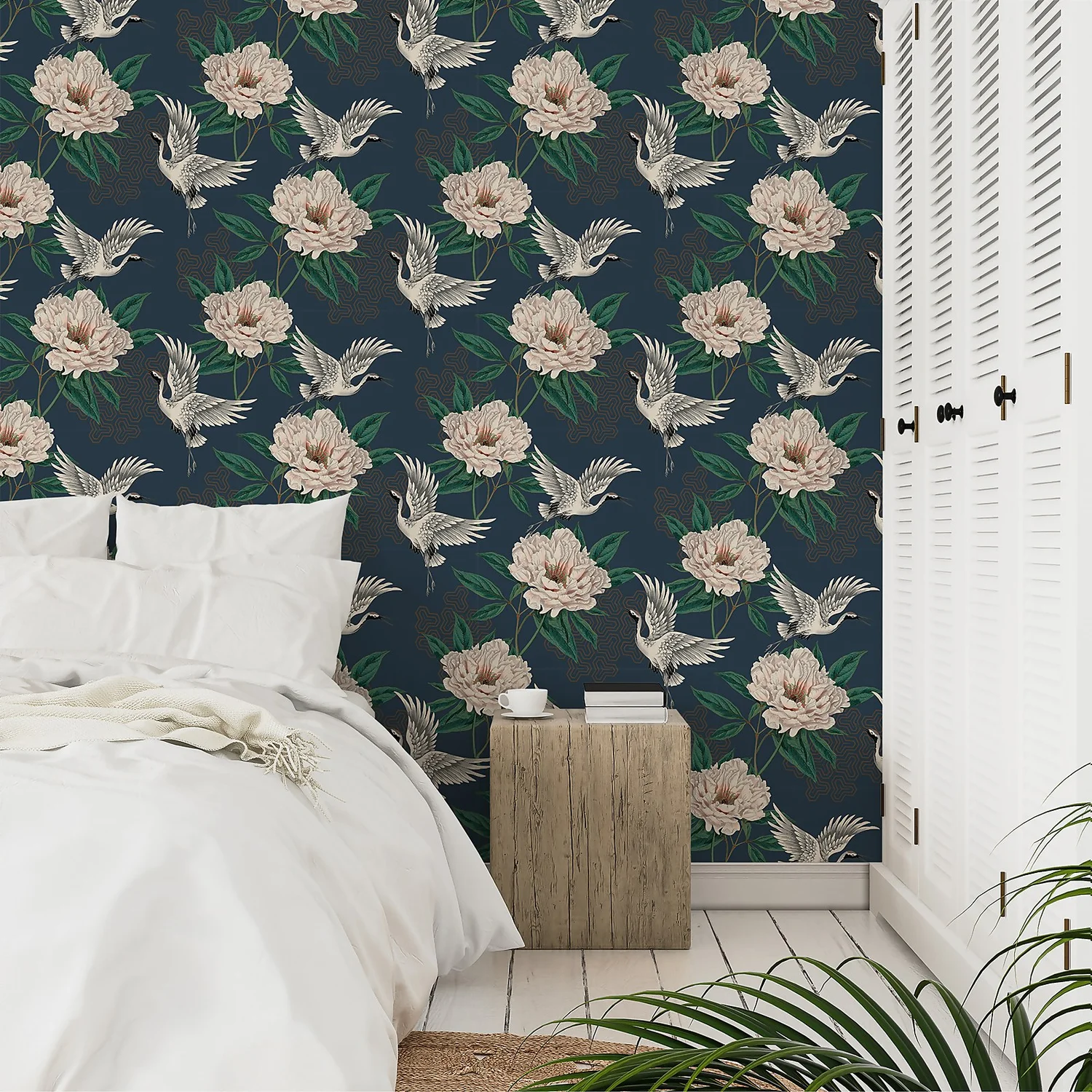 Grandeco Flying Cranes Navy Metallic Wallpaper 4 Grandeco Flying Cranes Navy Metallic Wallpaper - Image 4