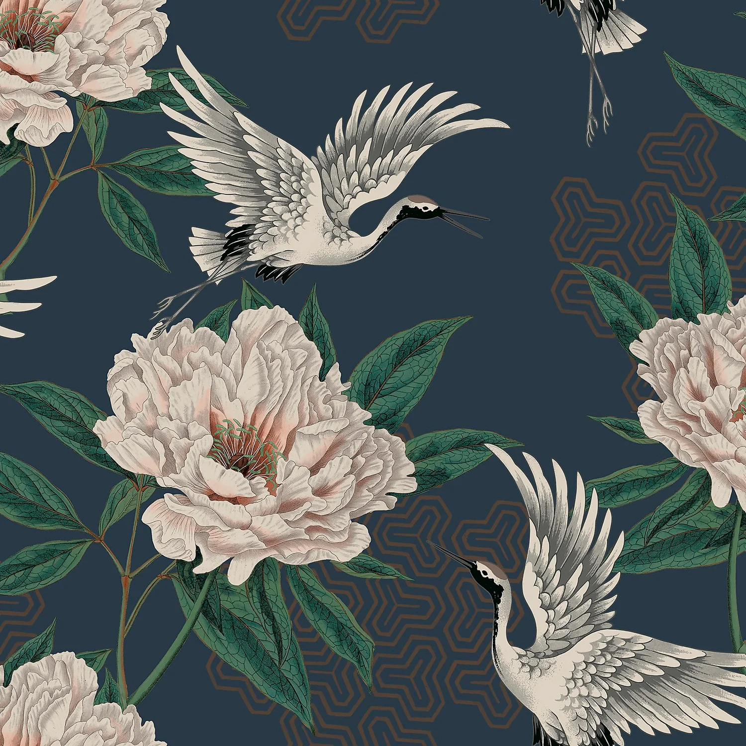 Grandeco Flying Cranes Navy Metallic Wallpaper 1 Grandeco Flying Cranes Navy Metallic Wallpaper