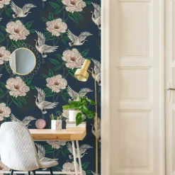 Grandeco Flying Cranes Navy Metallic Wallpaper 9 Grandeco Flying Cranes Navy Metallic Wallpaper -Hue Palette Wallpapers 13980232 9364998777375135