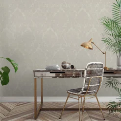 Grandeco Chenille Damask Cream Textured Mid Sheen Wallpaper -Hue Palette Wallpapers 13980234 1735000057554935