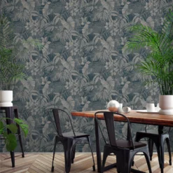 Grandeco Joelle Blue Textured Metallic Wallpaper -Hue Palette Wallpapers 13980236 1834998777736731